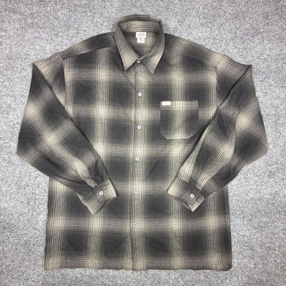 CalTop Charcoal Grey Shadow Plaid Flannel Shirt Mens XL Made‎ in USA Style 2000